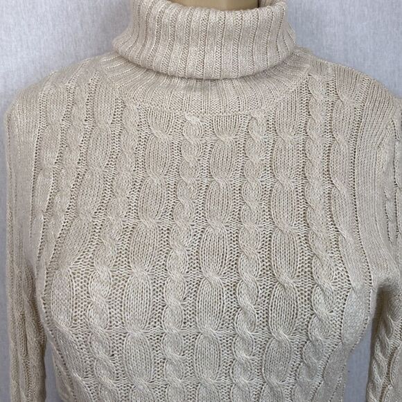 New York and Company NY&C Turtleneck sweater. Size Small. Beige, Metallic Thread - Picture 5 of 7